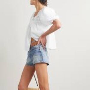 Doen Anneth Crochet Lace-Trimmed Blouse